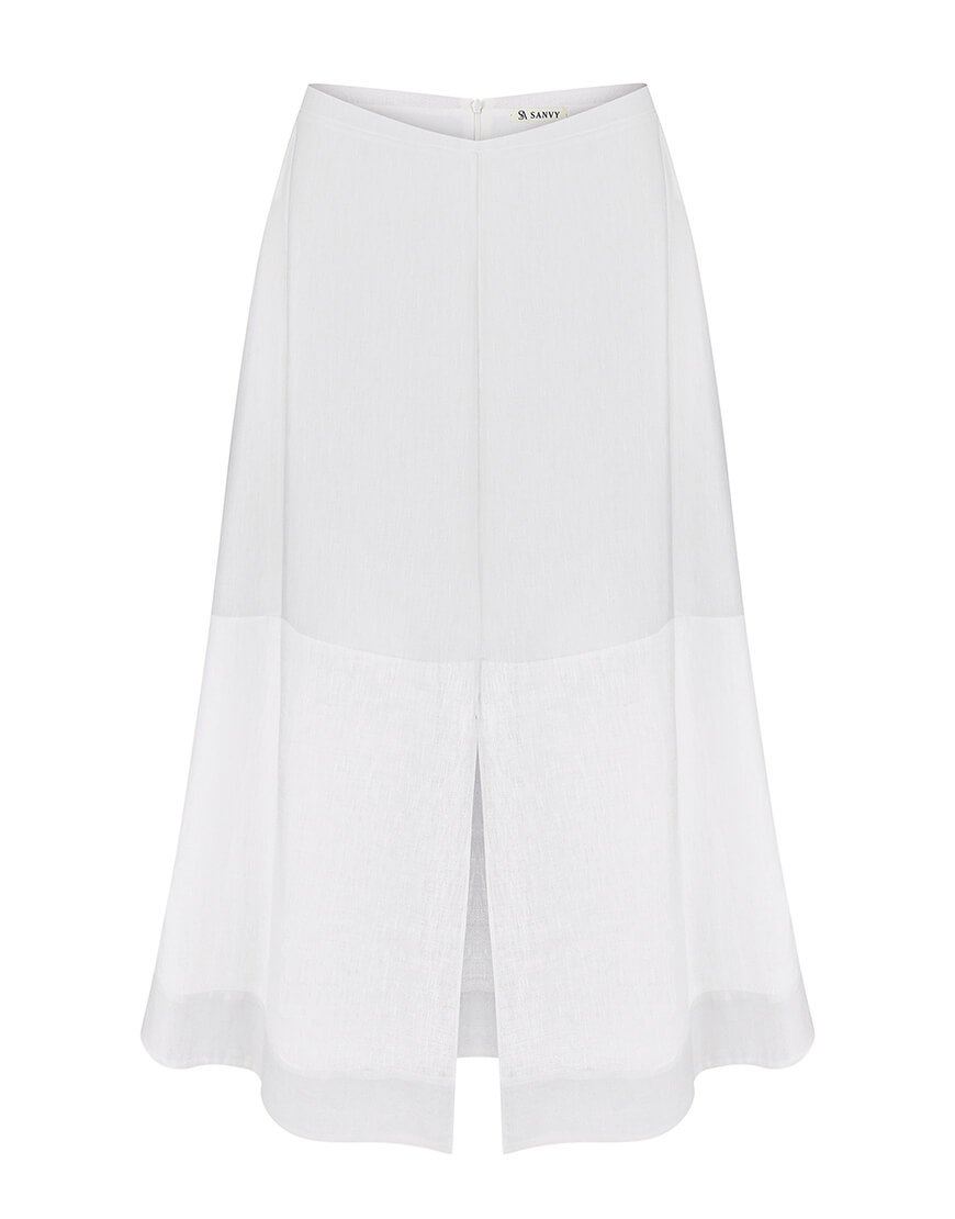 DSC00369 Спідниця міді білого кольору з льону з бавовною. SANVY (SNV_SANSK_LB_3) - фото 6