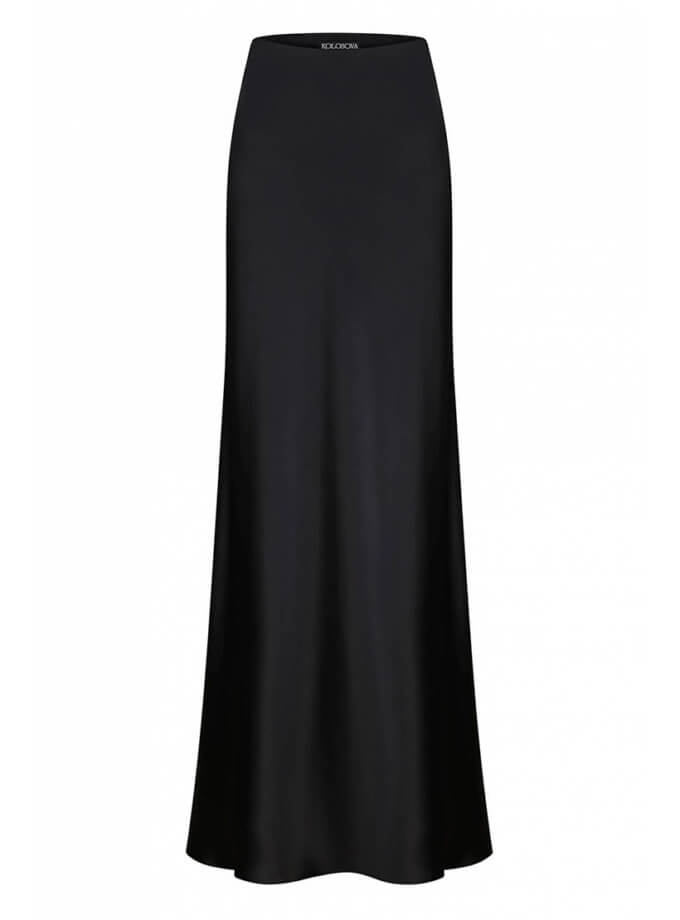 Атласна чорна спідниця максі KOLOSOVA (KLSV_DS51)