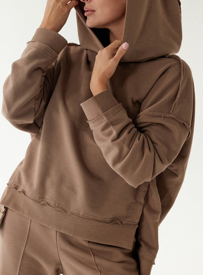 Худі зі швами назовні у кольорі мокко MAXAVI (MX2416)