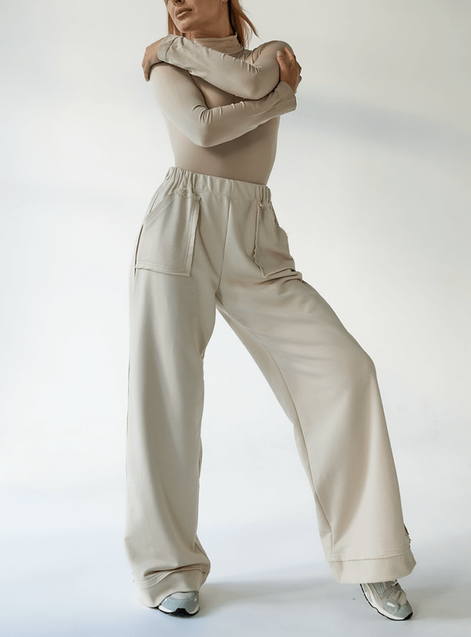 Штани з накладними кишенями у молочному кольорі MAXAVI (MX2415)