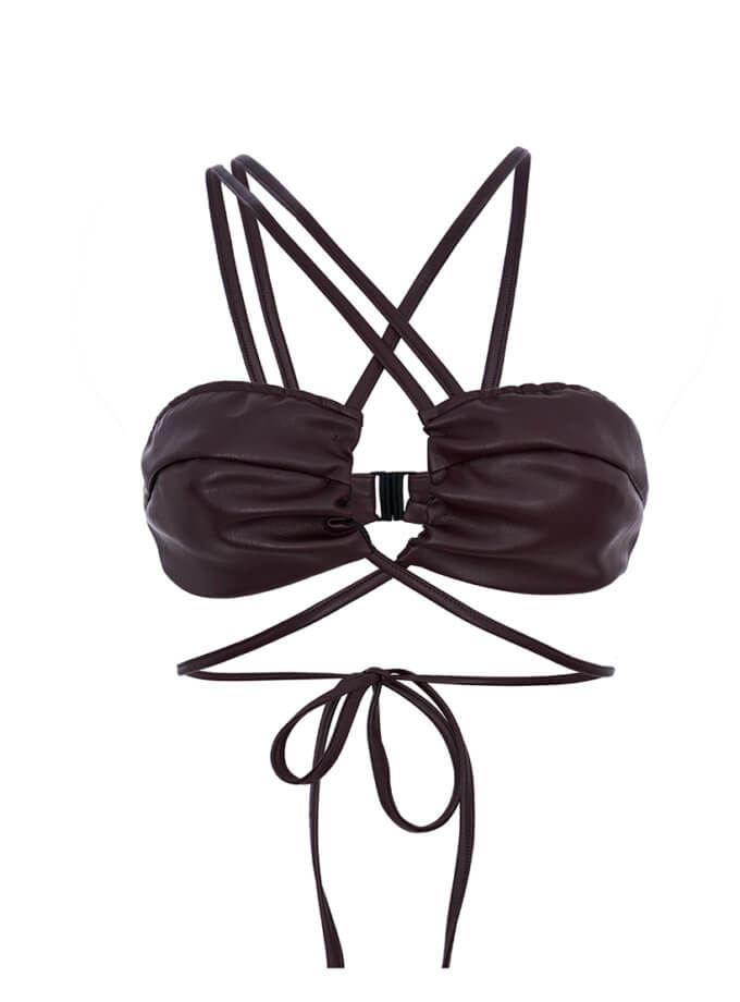 Топ шкіряний із зав'язками бордо ROSCA (RSC-top-8/3)