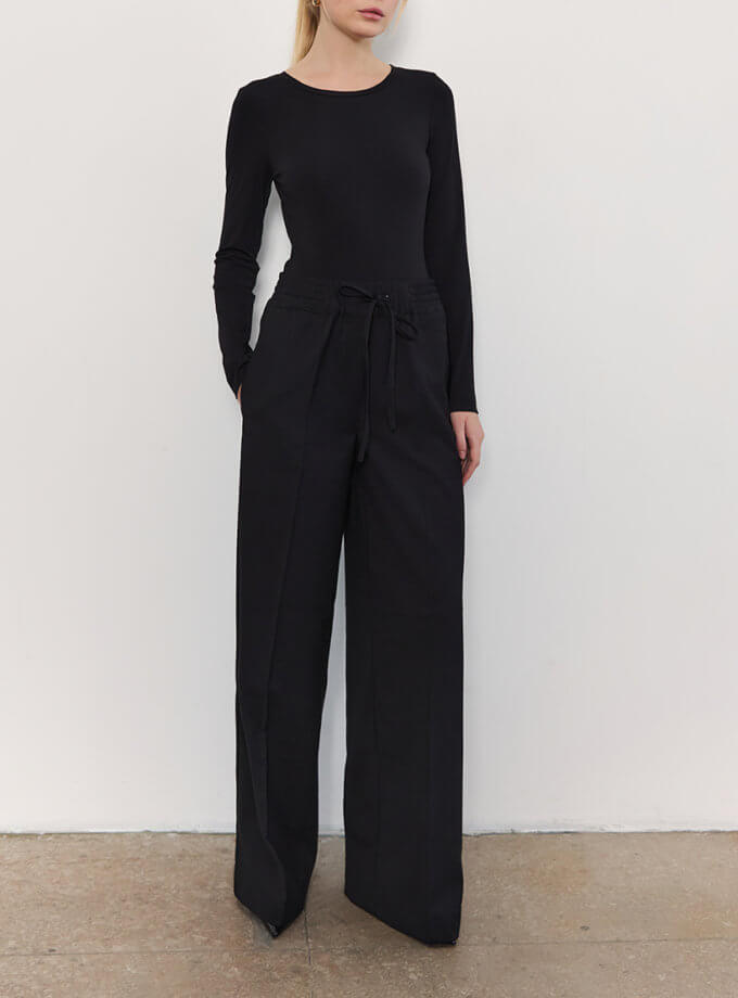 Чорні прямі брюки з поясом на резинці L.A.B BY TERNOVSKAYA (LAB_AW2502)