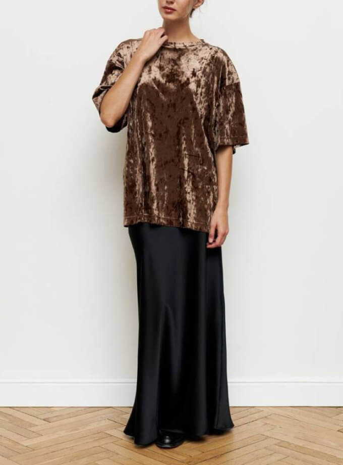 Атласна чорна спідниця максі KOLOSOVA (KLSV_DS51)