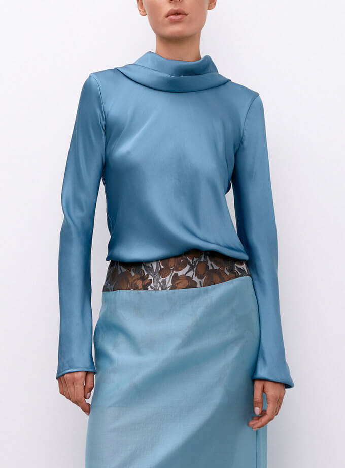 Синій атласний лонгслів IAM (IAM_BL/STN/TP)