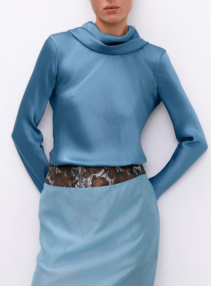 Синій атласний лонгслів IAM (IAM_BL/STN/TP)