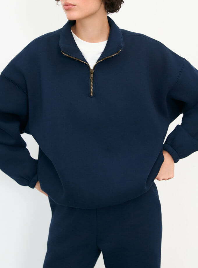 Світшот half zip синій з начосом BALCONY GARMENT (BLCN_1400)