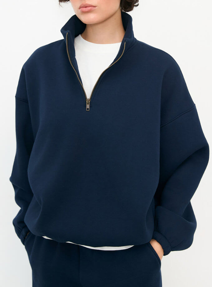 Світшот half zip синій з начосом BALCONY GARMENT (BLCN_1400)