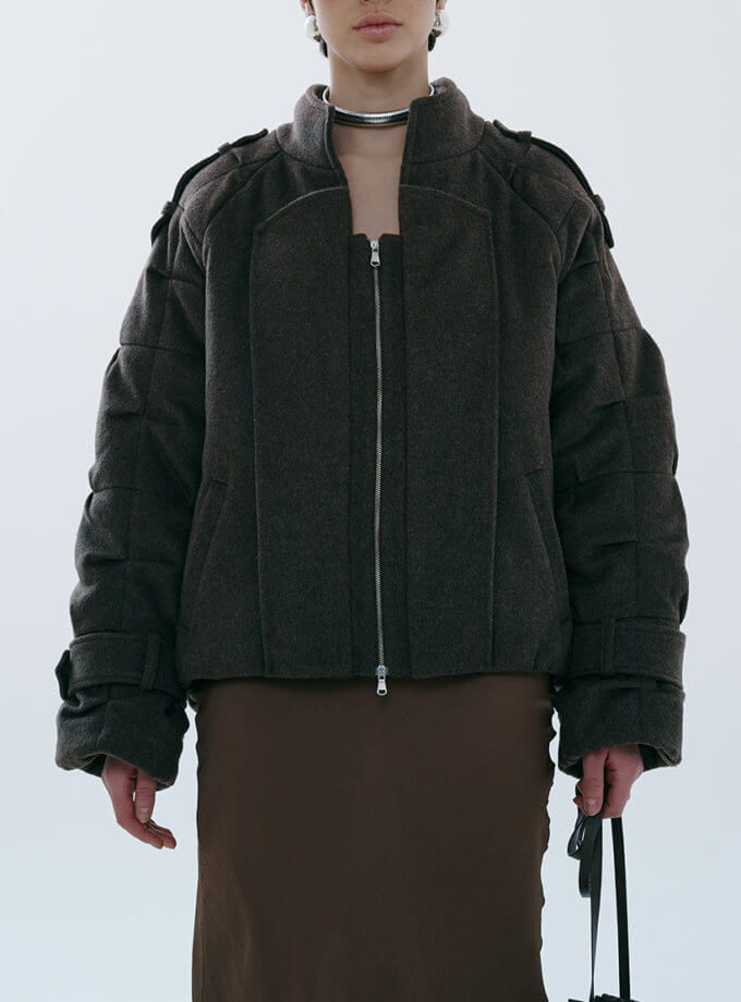 Коричневий утеплений бомбер з вовни OUN (oun_FW-03)