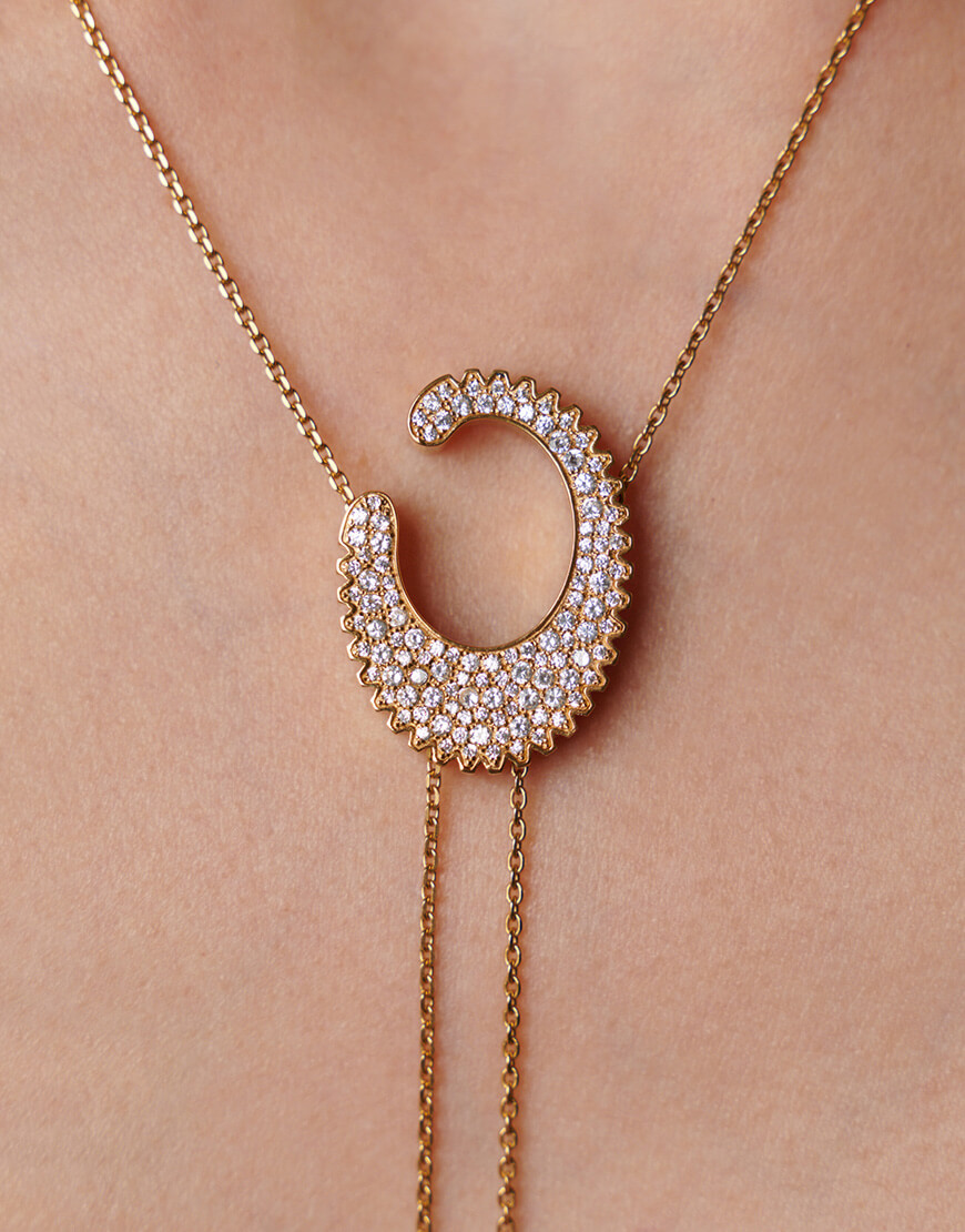 28li24993 Кафф-кольє текстура з інкрустацією у покритті позолотою ORXATA.JEWELRY (ORX_Cuff_textura_with_gems_gp) - фото 4