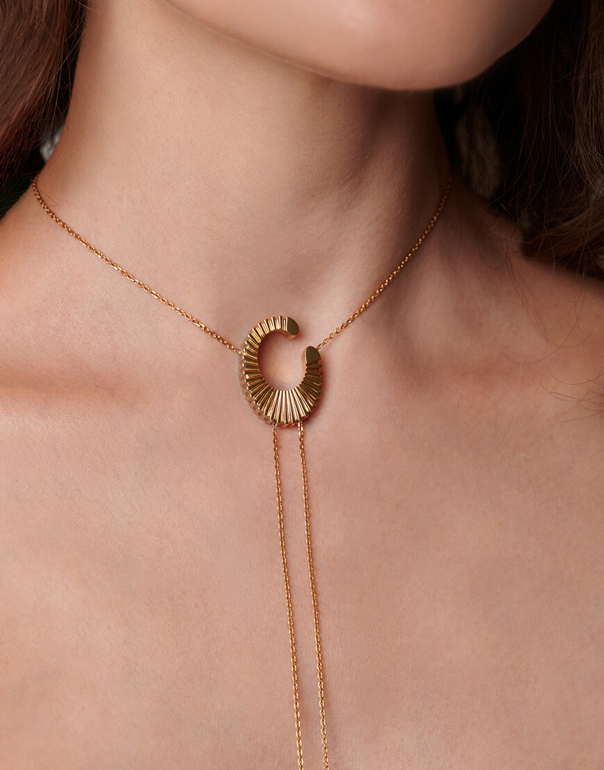 28li25034+ Кафф-кольє текстура з інкрустацією у покритті позолотою ORXATA.JEWELRY (ORX_Cuff_textura_with_gems_gp) - фото 2