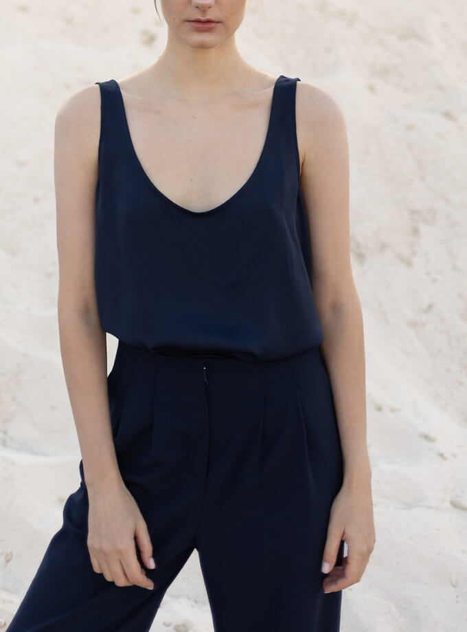 Атласний топ з круглим вирізом синій LiSOLODKA (LS_7132_24)