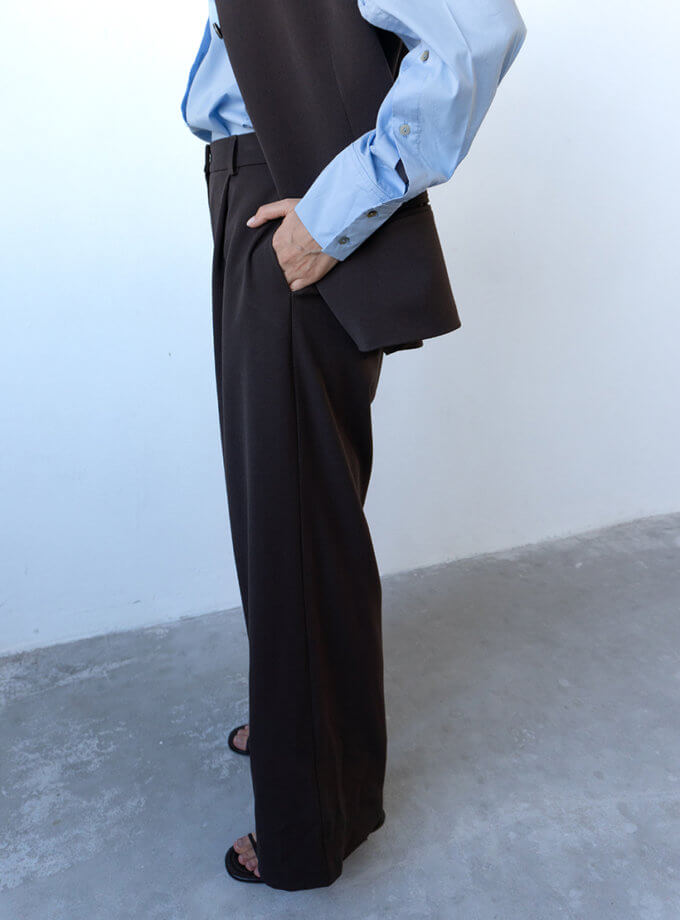 Штани палаццо у кольорі темний шоколад LiSOLODKA (LS_7822_24)