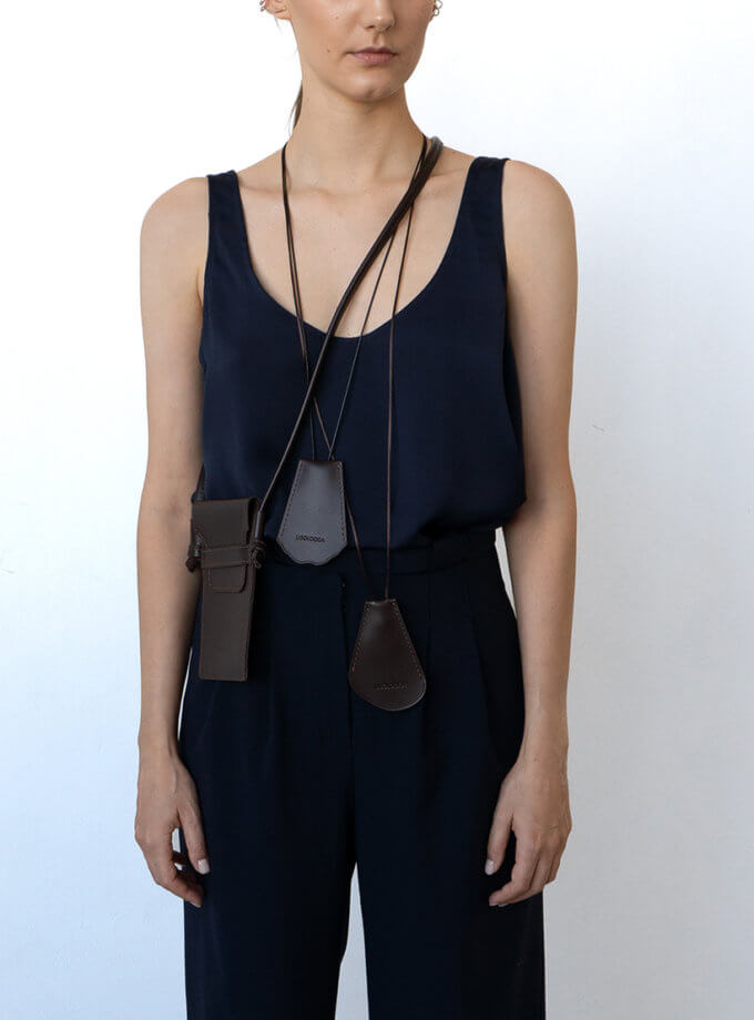 Шкіряна сумка-чохол у кольорі темний шоколад LiSOLODKA (LS_6711_24)