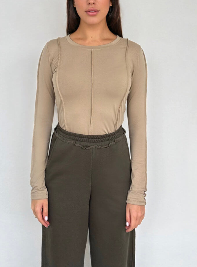 Лонгслів з акцентними швами у пісочному кольорі MAXAVI (MX2422)