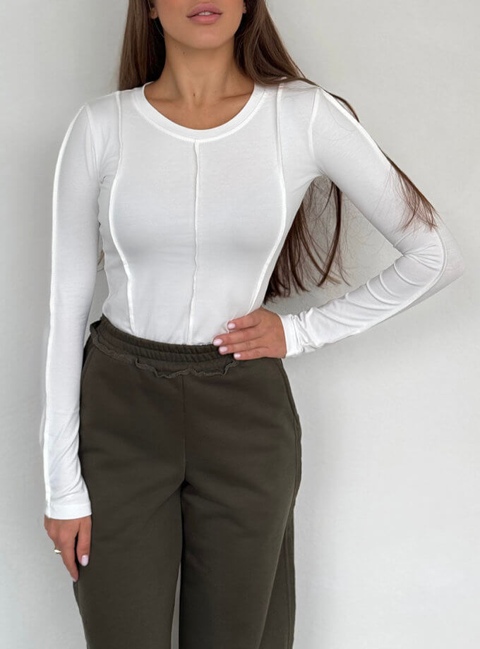 Лонгслів з акцентними швами у білому кольорі MAXAVI (MX2421)