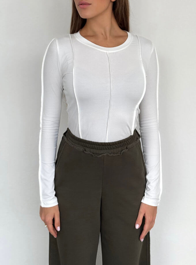 Лонгслів з акцентними швами у білому кольорі MAXAVI (MX2421)