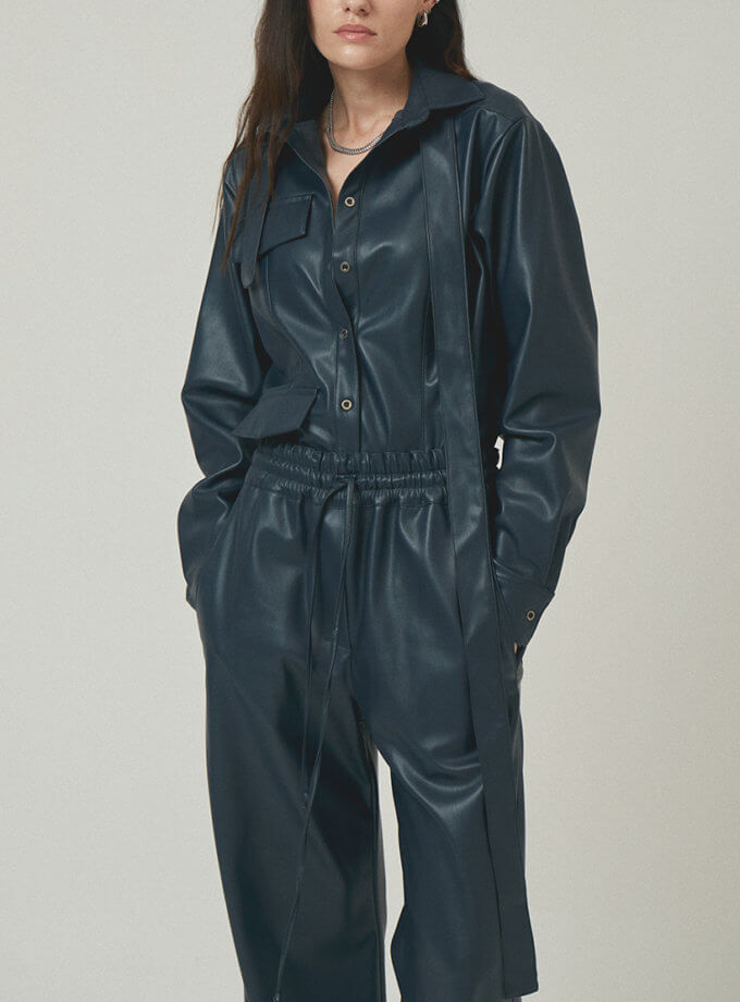 Напівприталена сорочка з еко-шкіри з клапанами XM BY MALINOVSKAYA (XM_24-4)