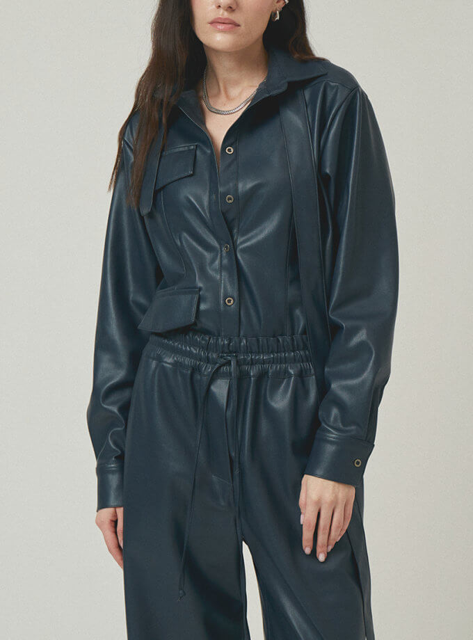 Напівприталена сорочка з еко-шкіри з клапанами XM BY MALINOVSKAYA (XM_24-4)