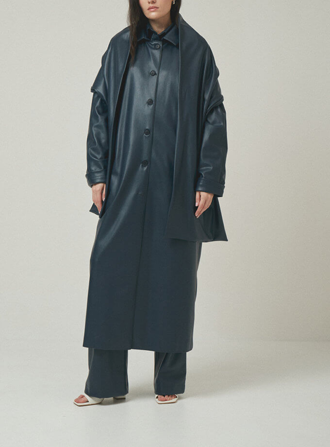 Шкіряний мʼякий тренч з декоративним шарфом XM BY MALINOVSKAYA (XM_24-3)