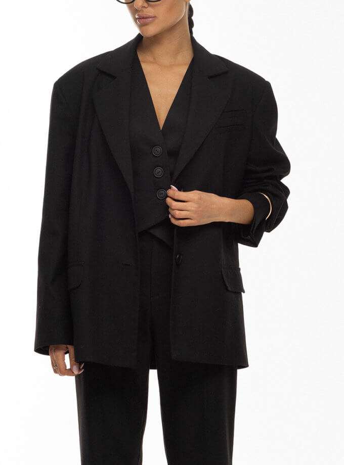 Жакет  чорний оверсайз крою класичний TWINSIS CLOTHES (TW_FS 113429)