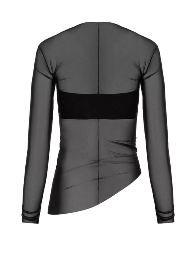 Асиметричний лонгслів в сітку в чорному кольорі з топом Net Noir ATTIE (ATT_LNGSLVNTN05)