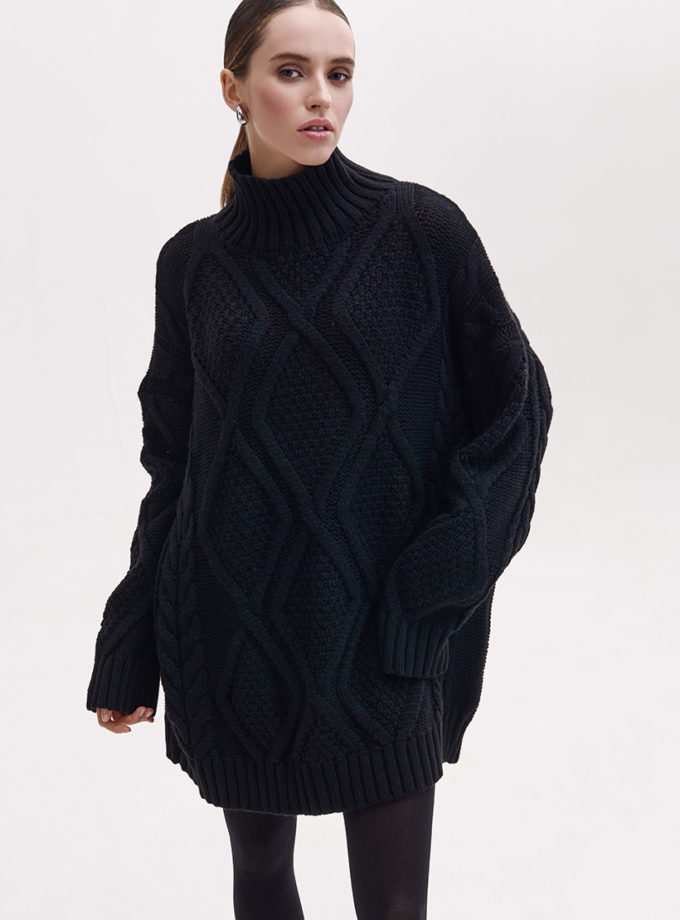 Светр з візерунком косами чорний FIORE BIANCO (FRBC_FB_2305_black)