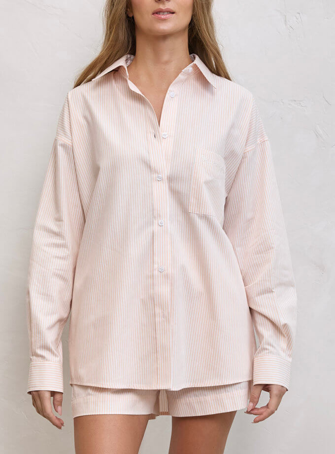 Сорочка з довгим рукавом в персикову смужку NATALIA BAS (NatB_SCP2)
