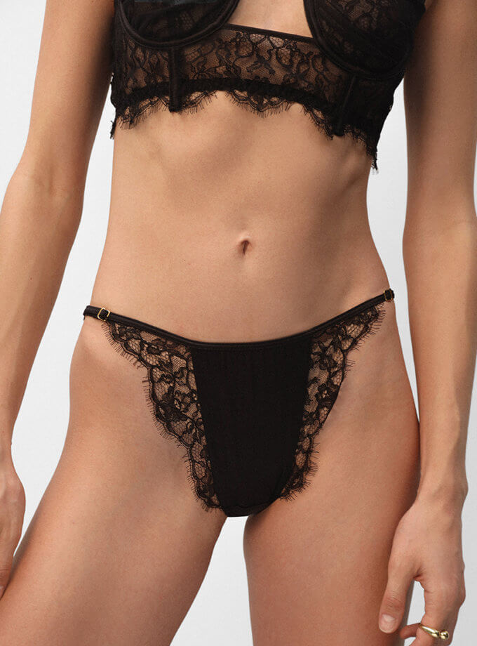 Танга із шовку та мережива в чорному кольорі PEACH PEACH LINGERIE (PP_TNOB2407)