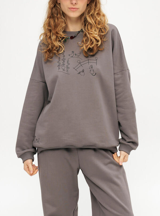 Бавовняний світшот сірого кольору ANNA YAKOVENKO (AY_3872) - фото 9