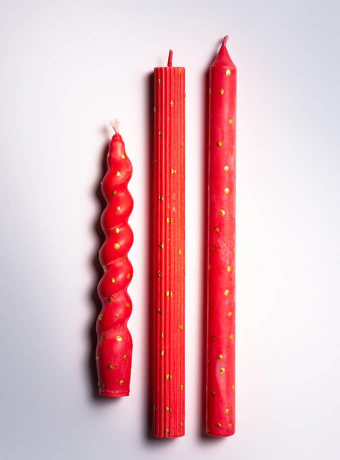 Свічки Столові - червоні з золотом FIRE RABBIT (FR_TC000)