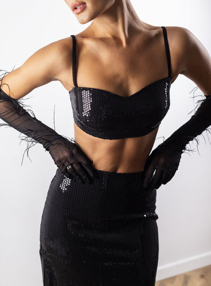 Чорний корсетний топ у паєтку SAVOUR (SVR_FD-02)
