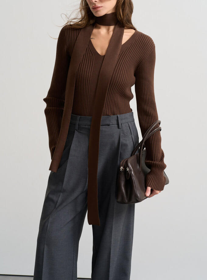 Лонгслів з шаликом шоколад SAVOUR (SVR_JR-1285)