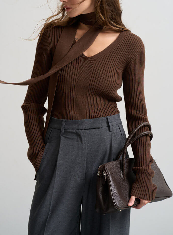 Лонгслів з шаликом шоколад SAVOUR (SVR_JR-1285)