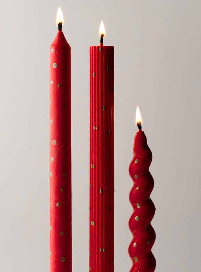 Свічки Столові - червоні з золотом FIRE RABBIT (FR_TC000)