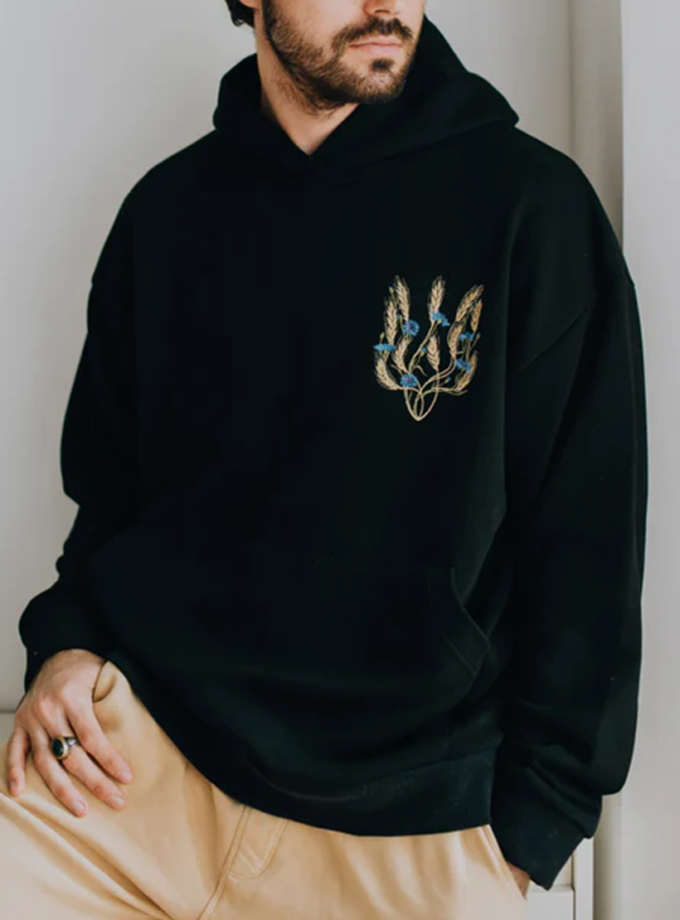 Худі оверсайз Золотий тризуб ліворуч NI GRAMA DRAMY (NGD_hood-kt-l-bg-1)