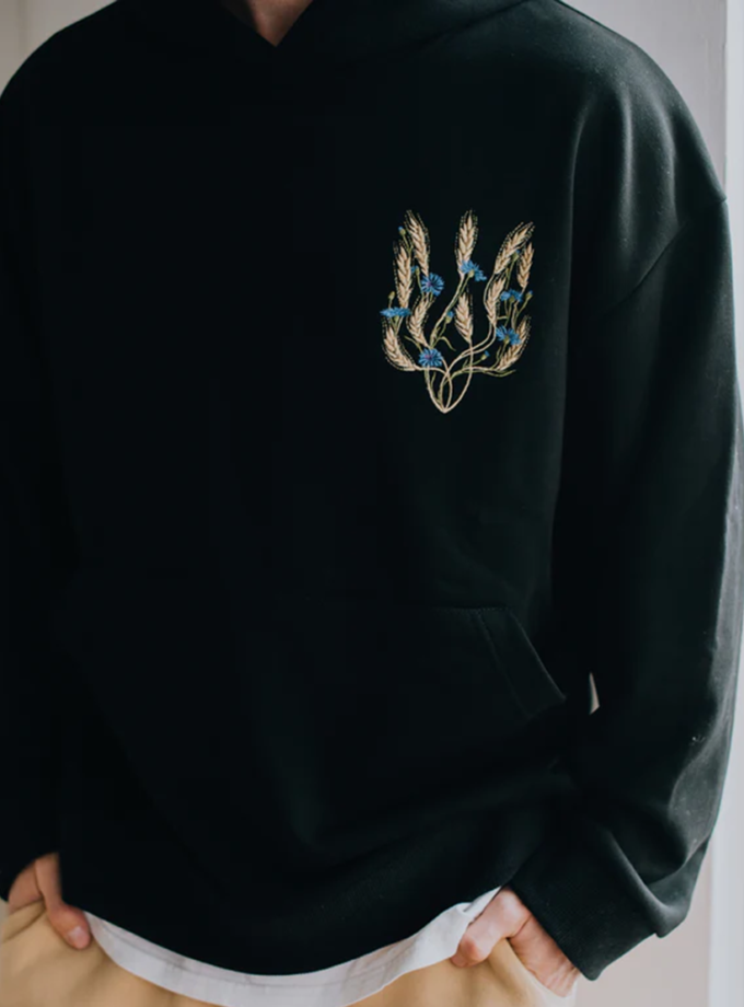 Худі оверсайз Золотий тризуб ліворуч NI GRAMA DRAMY (NGD_hood-kt-l-bg-1)