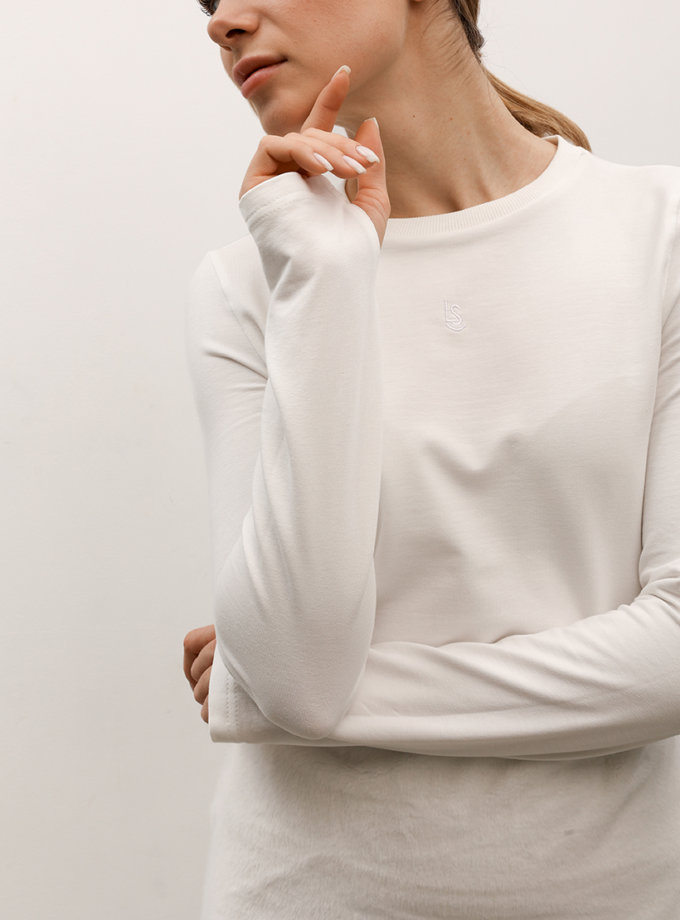 Лонгслів з вишивкою лого білий LiSOLODKA (LS_0002_25)