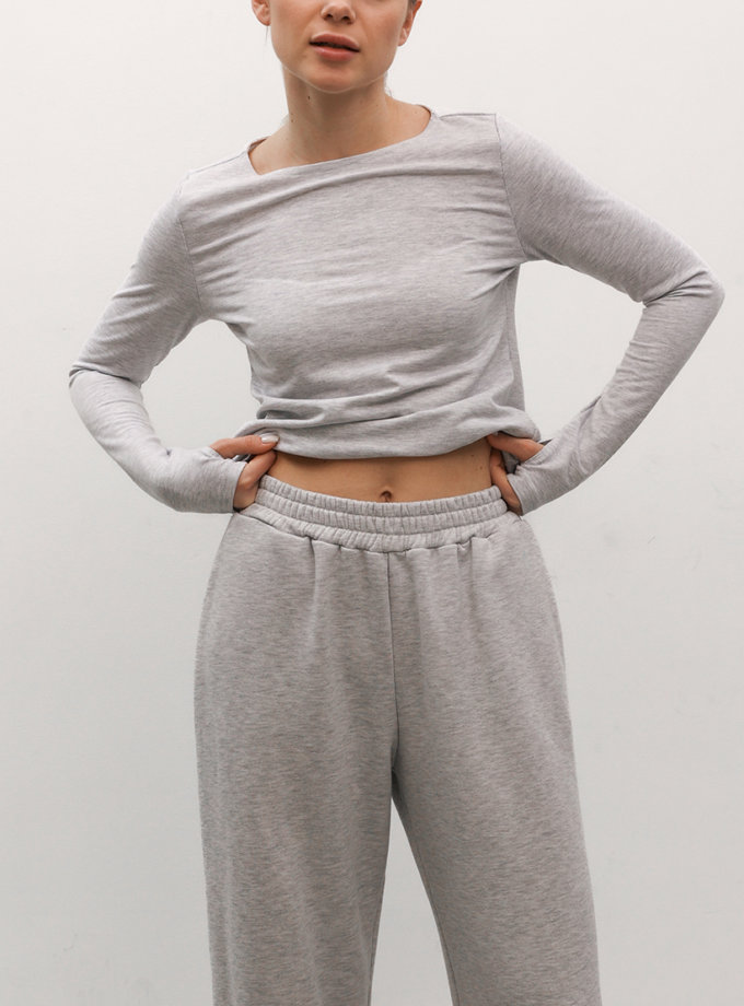 Лонгслів з вирізом сірий меланж LiSOLODKA (LS_0003_25)