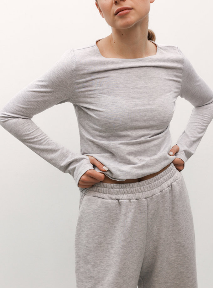 Лонгслів з вирізом сірий меланж LiSOLODKA (LS_0003_25)