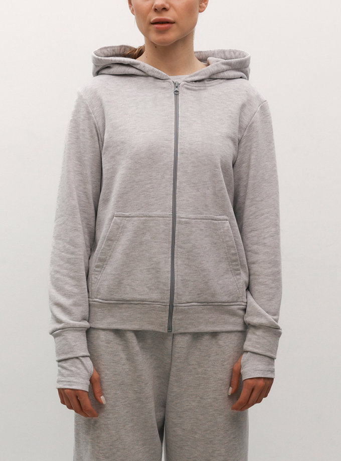 Худі зіп на флісі сірий меланж LiSOLODKA (LS_0008_25)