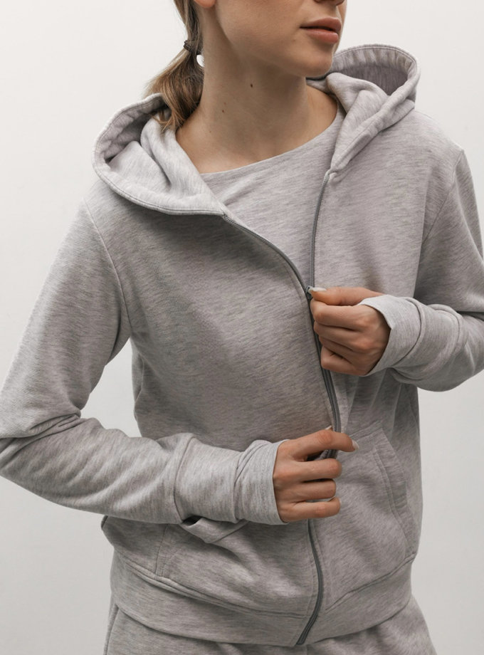 Худі зіп на флісі сірий меланж LiSOLODKA (LS_0008_25)