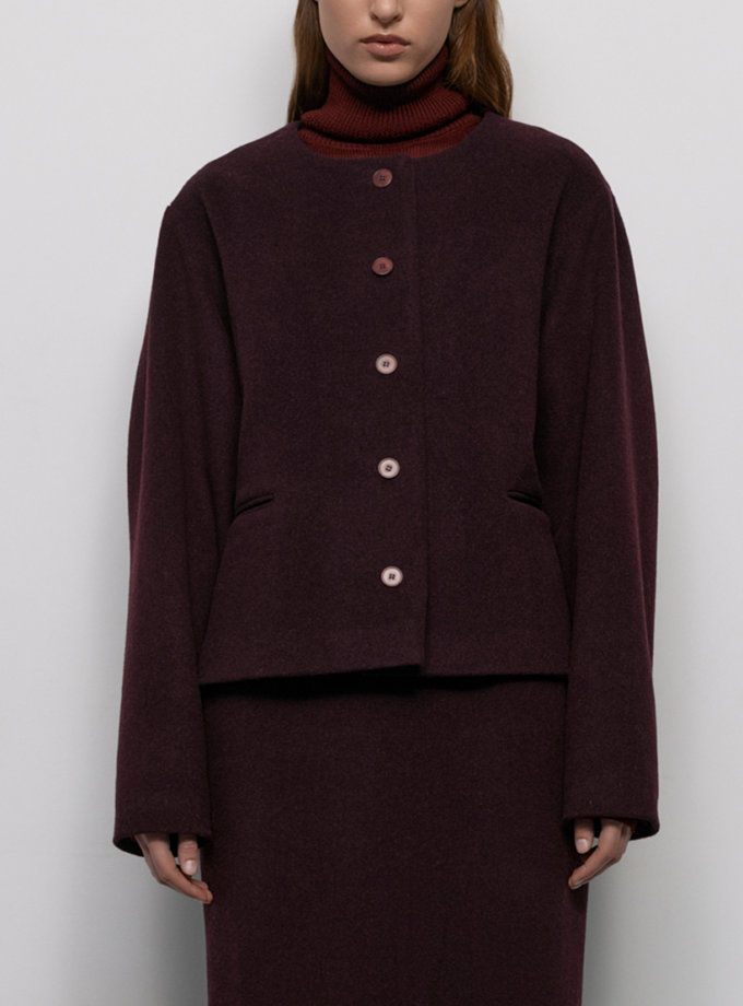 Коротке пальто з вовни - Бордове WKMF (WKMF_237_1)