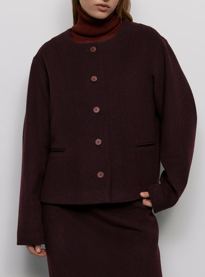 Коротке пальто з вовни - Бордове WKMF (WKMF_237_1)