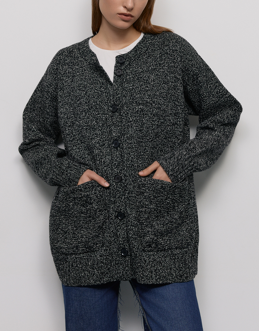 Evoto Довгий кардиган - Чорно-білий WKMF (WKMF_249_2) - фото 3