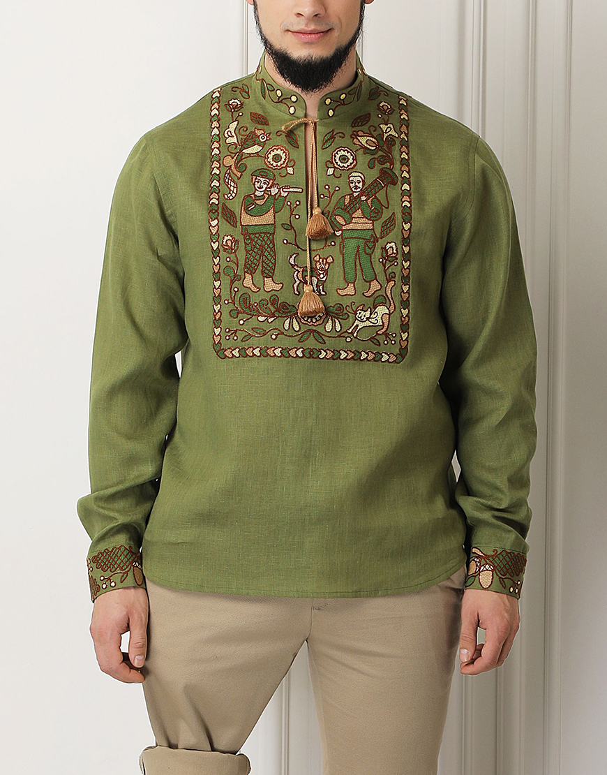 SJzJPi_w Вишита історія хакі сорочка FOBERINI (FOBERI_SS23105) - фото 2