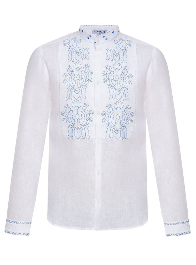 Січ біла сорочка з блакитною вишивкою FOBERINI (FOBERI_SS19072)