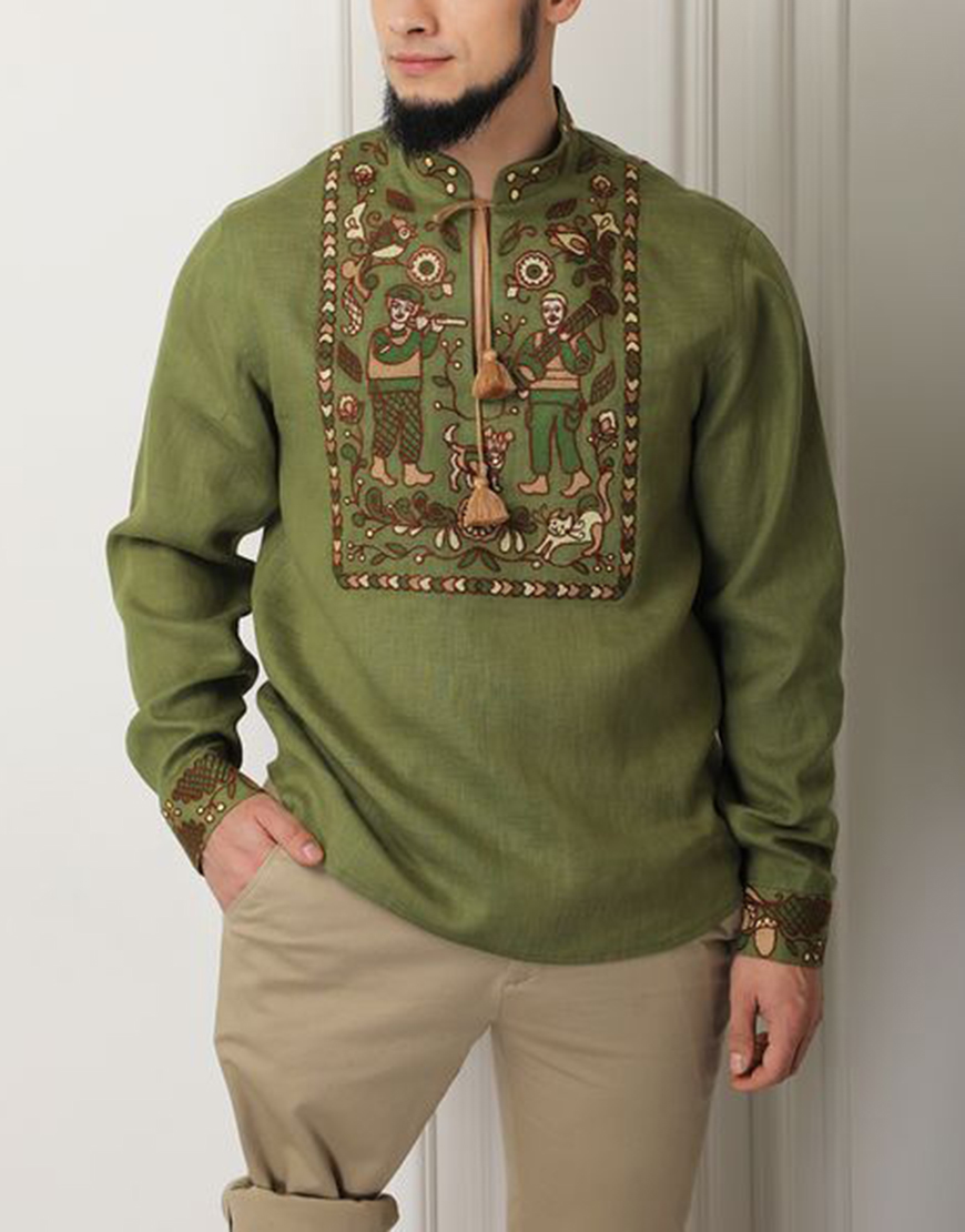 YT8obzmg Вишита історія хакі сорочка FOBERINI (FOBERI_SS23105) - фото 4