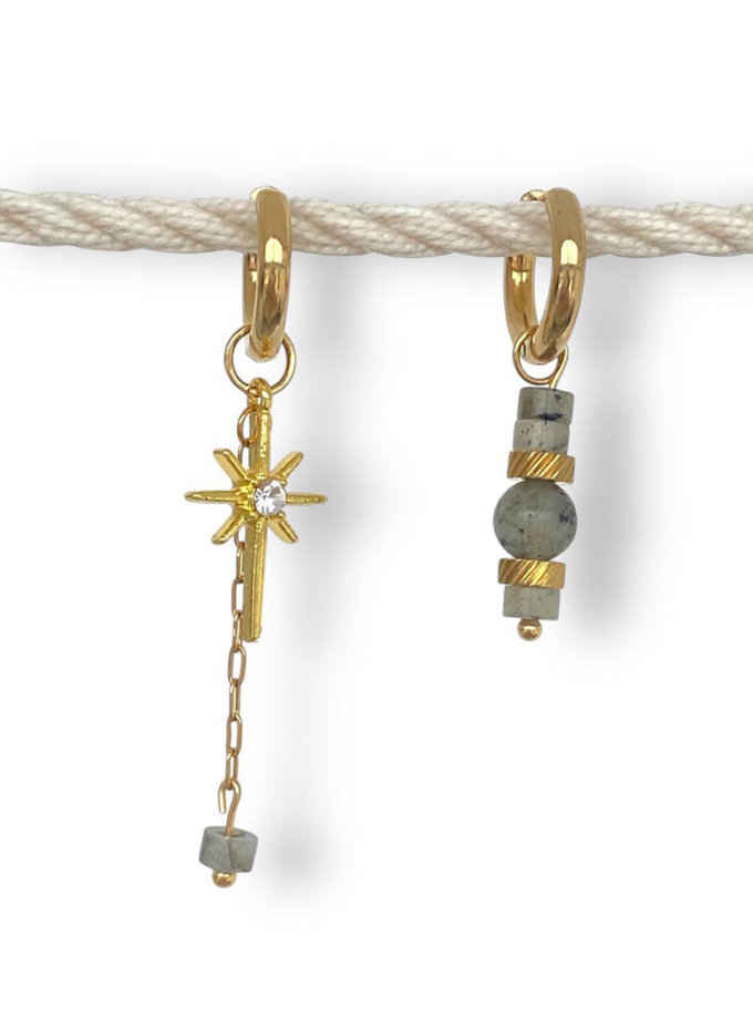 Асиметричні сережки з лабрадариту та позолоченою зіркою NSTONE (NST_NS47)