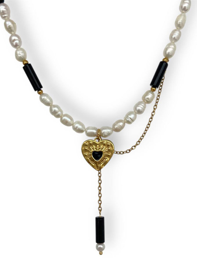 Намисто з перлин чорного оніксу та підвіскою серце NSTONE (NST_NS44)