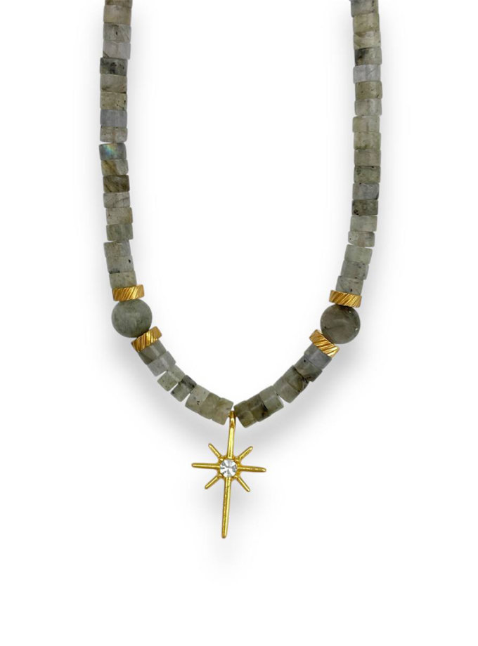 Намисто з лабрадариту та позолоченою підвіскою зірка NSTONE (NST_NS46)